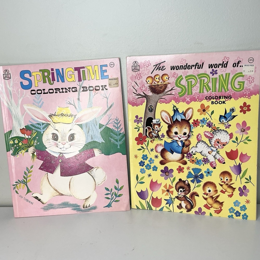 Vintage Coloring Books Easter Springtime‎ Holiday Rand McNally 1950s Lot Of 2